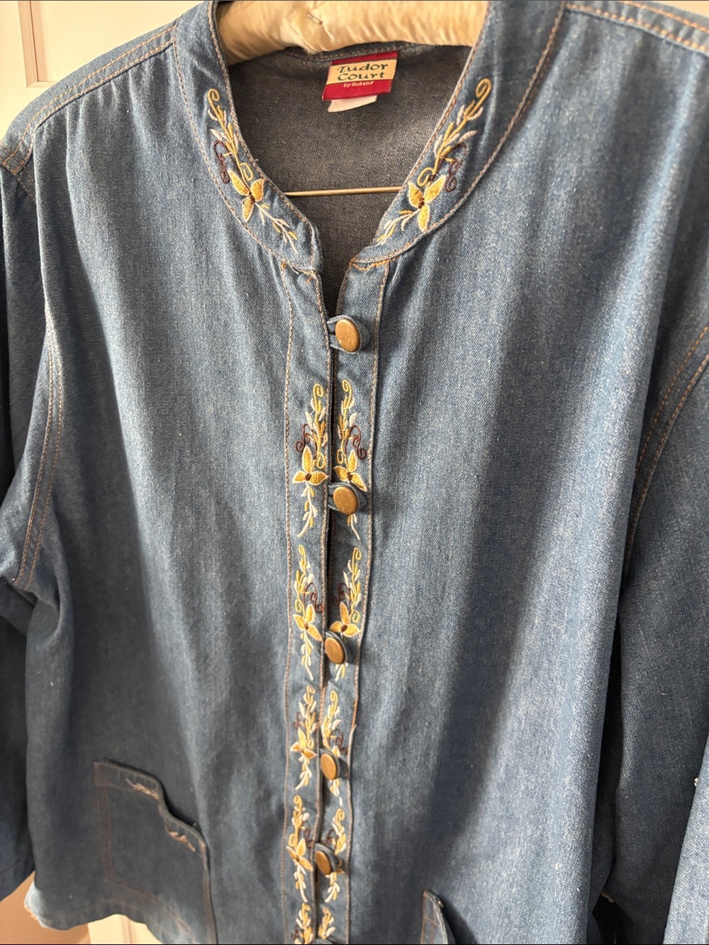 Women's Blue Denim Jacket with Yellow Floral Embroidery - Picture 7 of 8